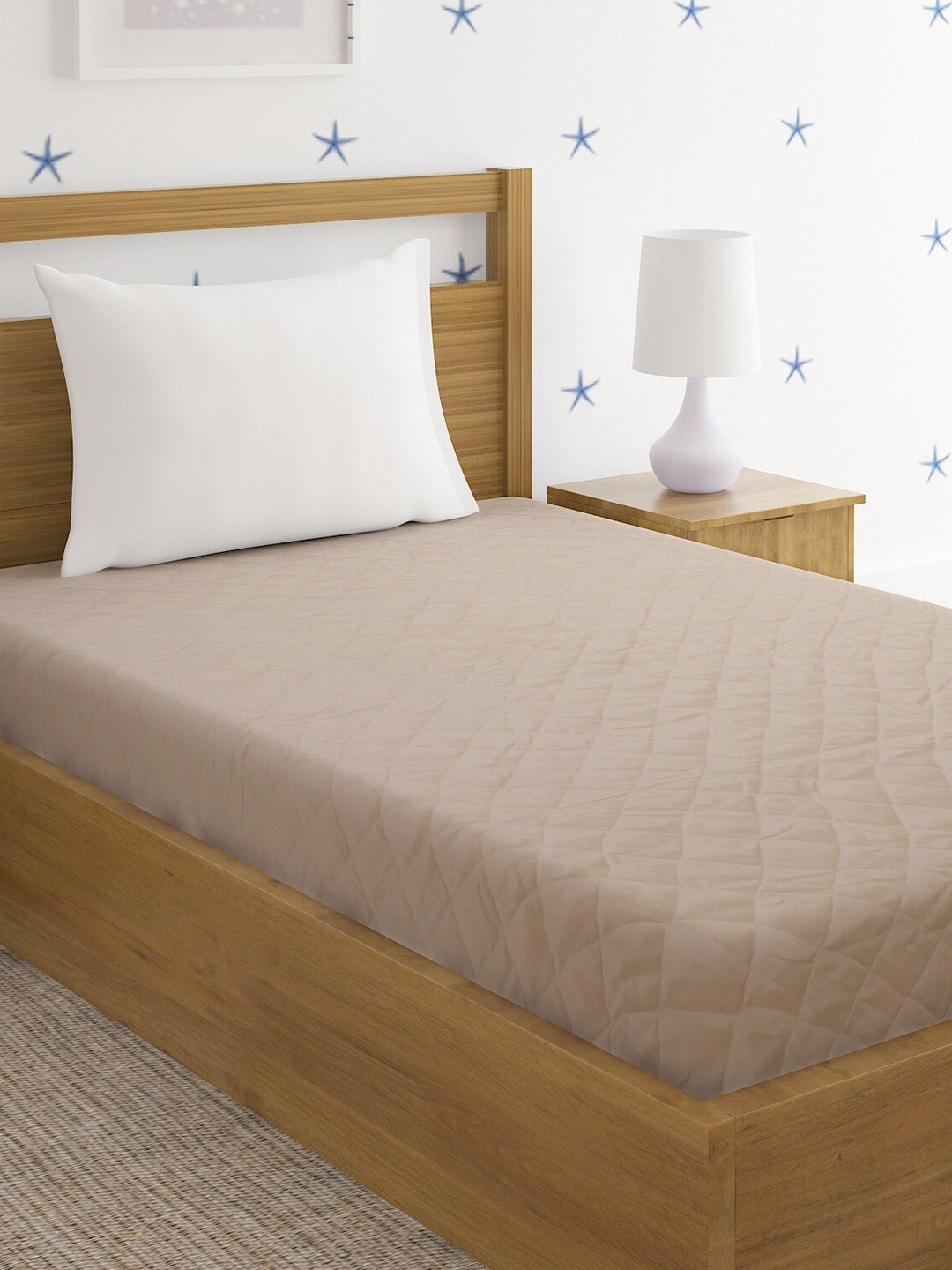 

HOSTA HOMES Beige Quilted Cotton Single Size Mattress Protector
