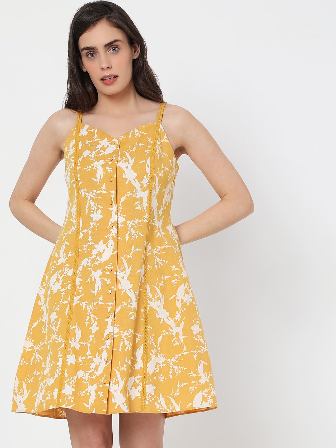 

Vero Moda Women Yellow & White Floral Dress