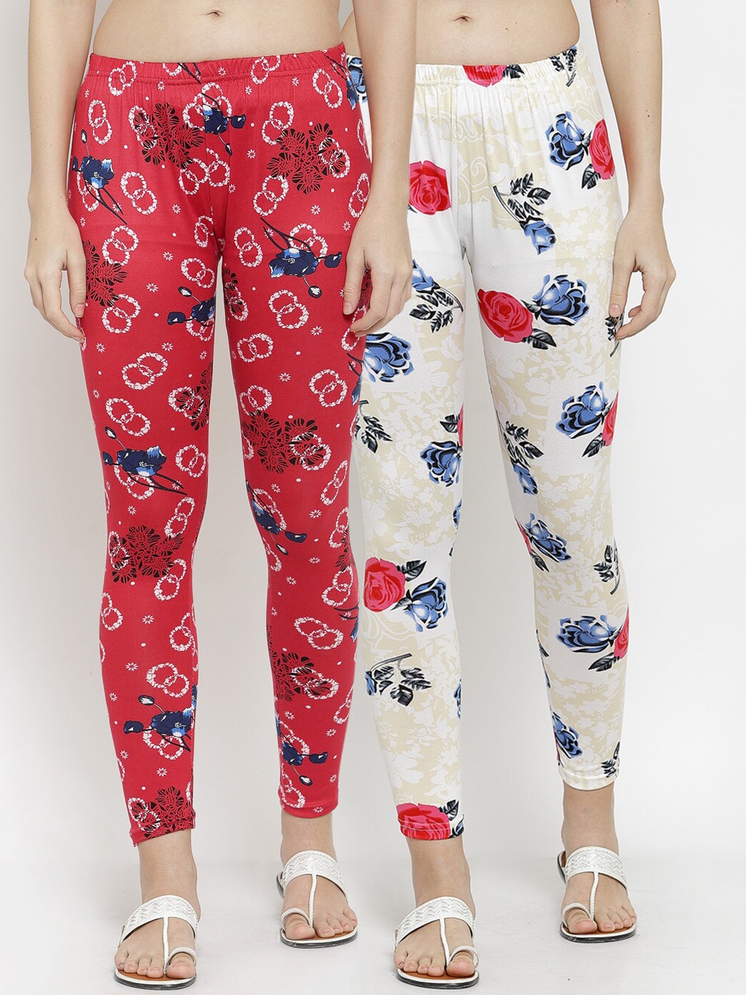 

KLOTTHE Women Pack of 2 Printed Ankle-Length Leggings, White