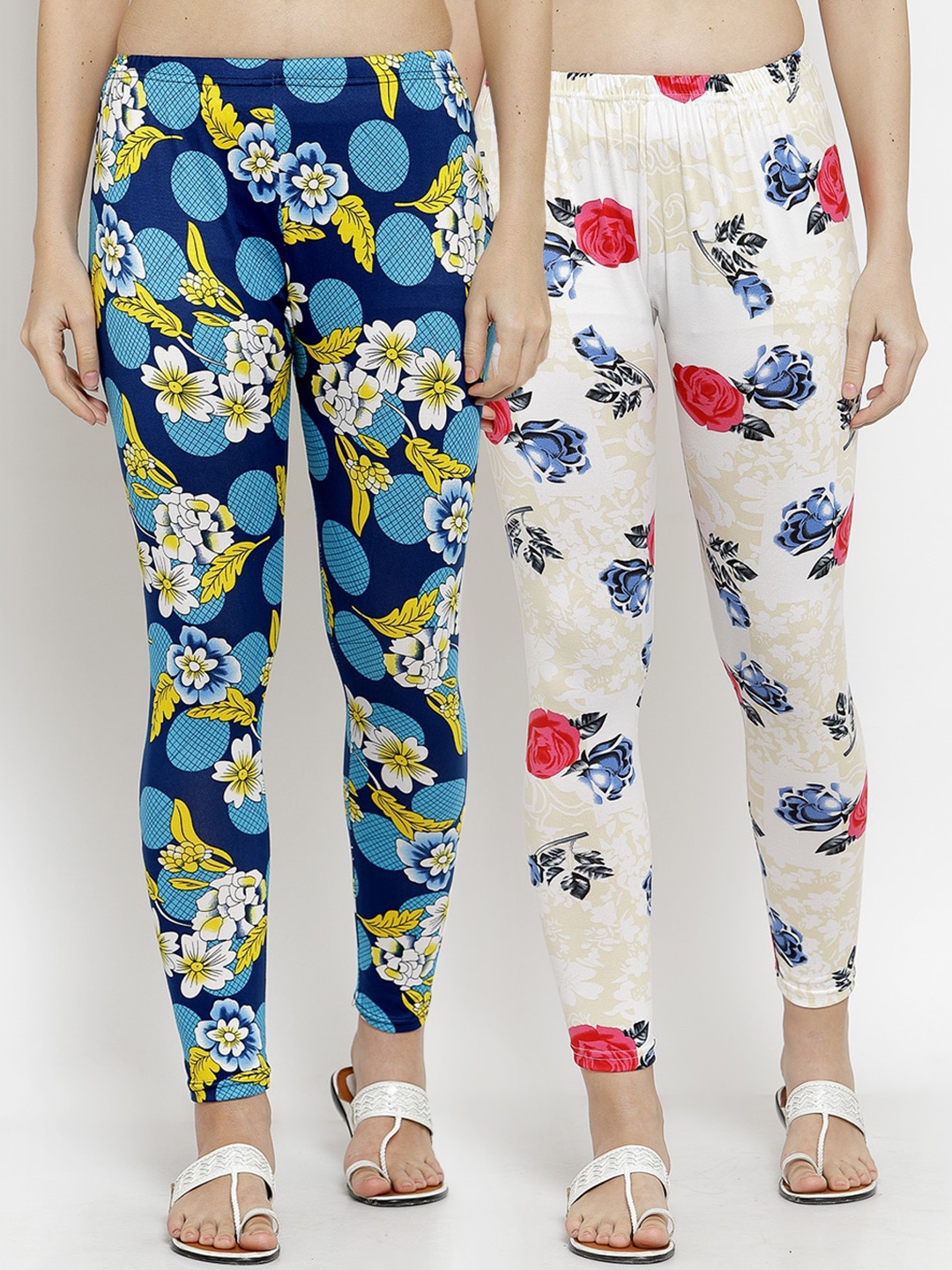 

KLOTTHE Women Pack of 2 Printed Ankle-Length Leggings, White