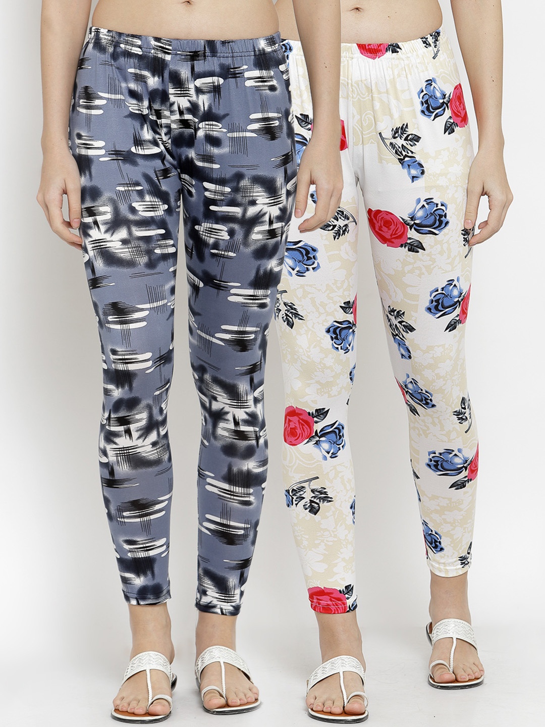

KLOTTHE Women Pack of 2 Printed Ankle-Length Leggings, White
