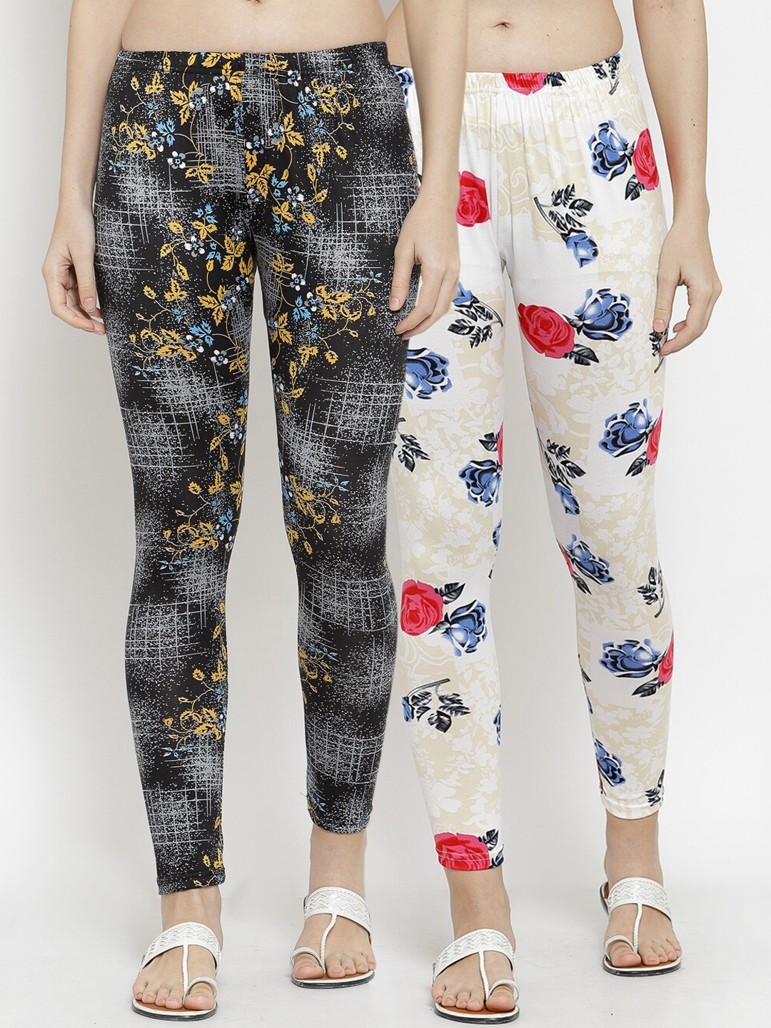 

KLOTTHE Women Pack Of 2 Printed Ankle-Length Leggings, Black