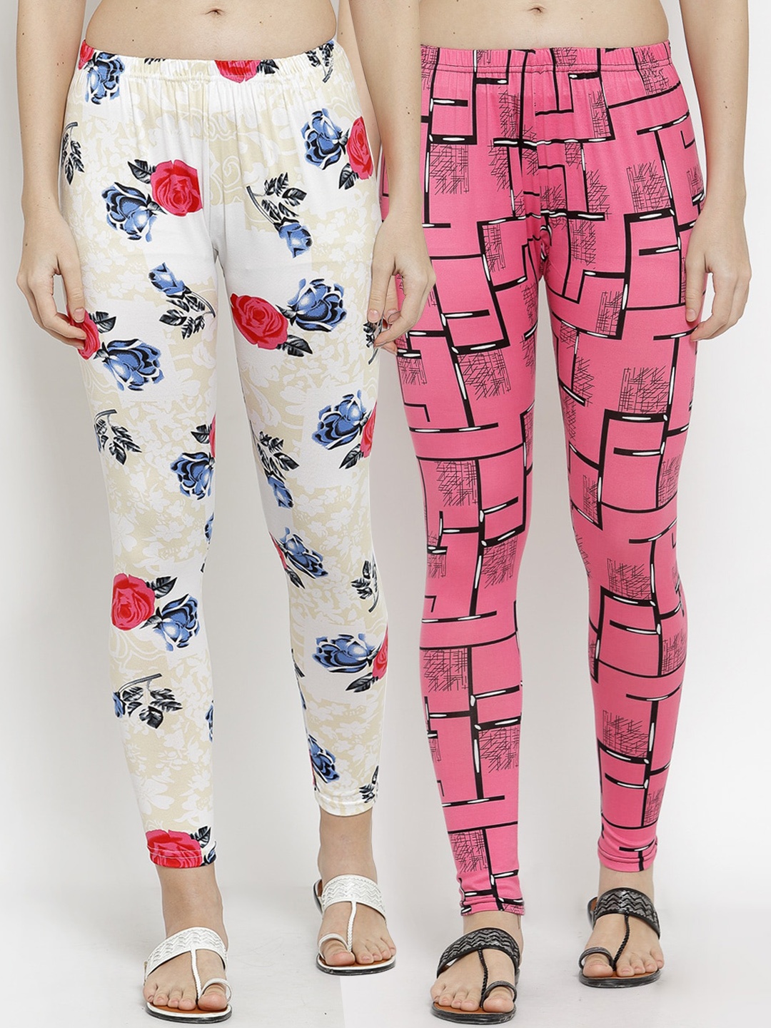 

KLOTTHE Women Pack Of 2 Printed Ankle-Length Leggings, White
