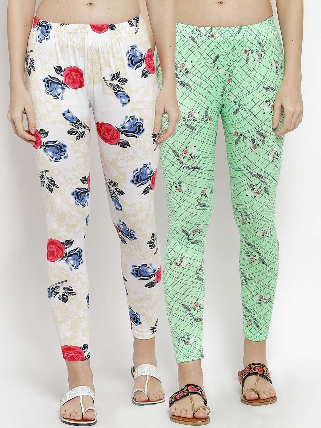 

KLOTTHE Women Pack Of 2 Printed Ankle-Length Leggings, Beige