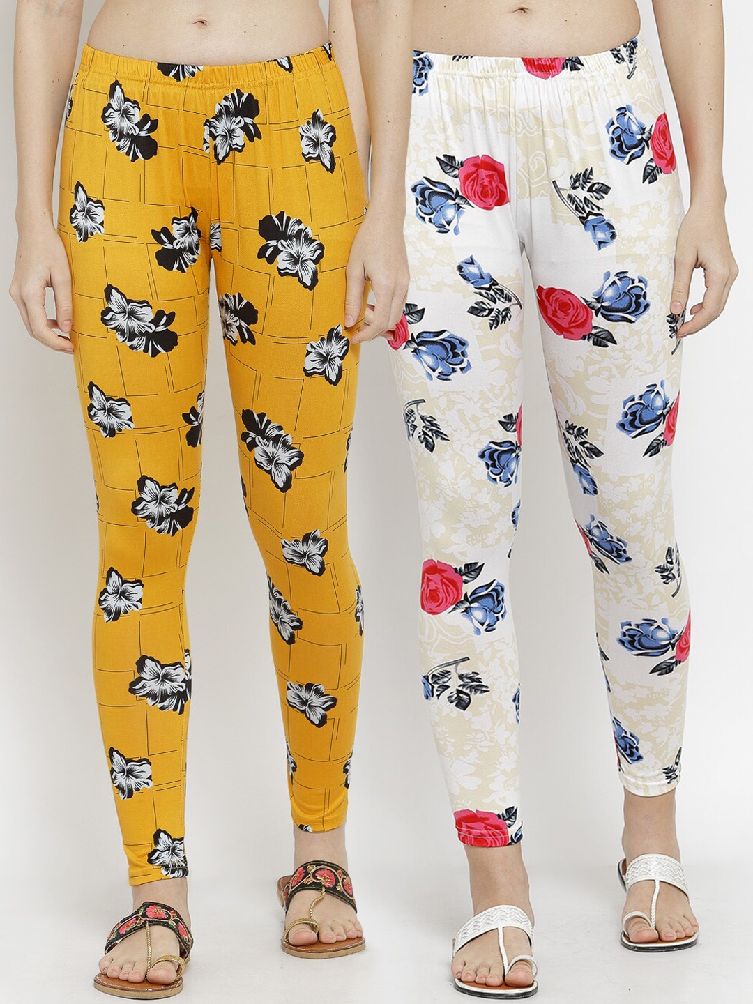 

KLOTTHE Women Pack Of 2 Printed Ankle-Length Leggings, Yellow