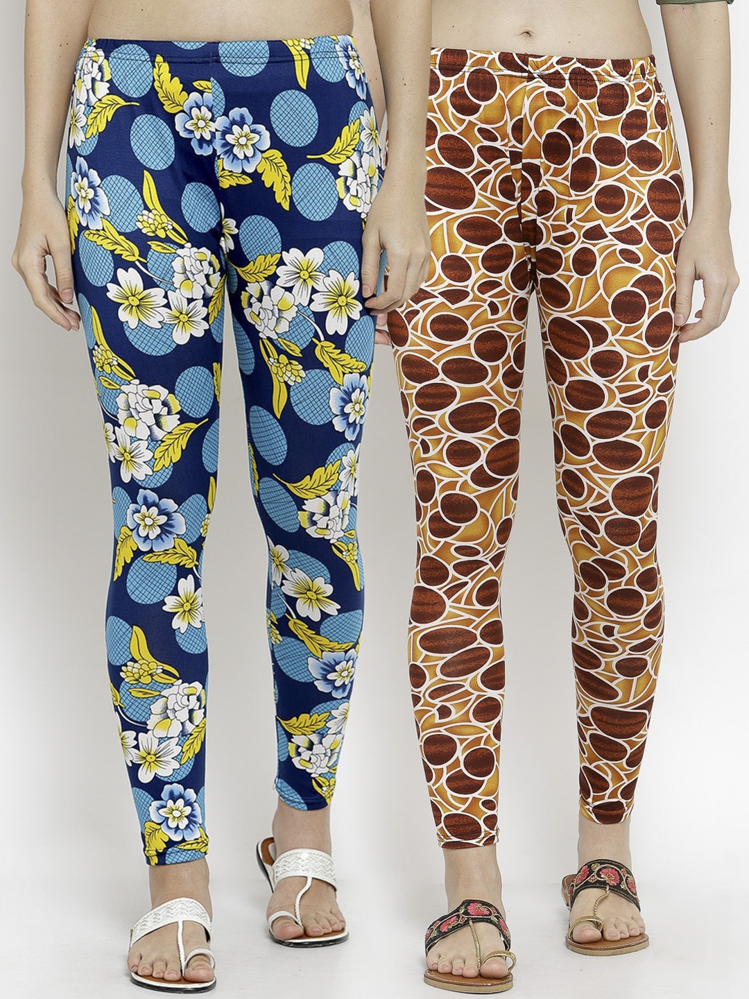 KLOTTHE Women Pack Of 2 Printed Ankle-Length Leggings, Blue