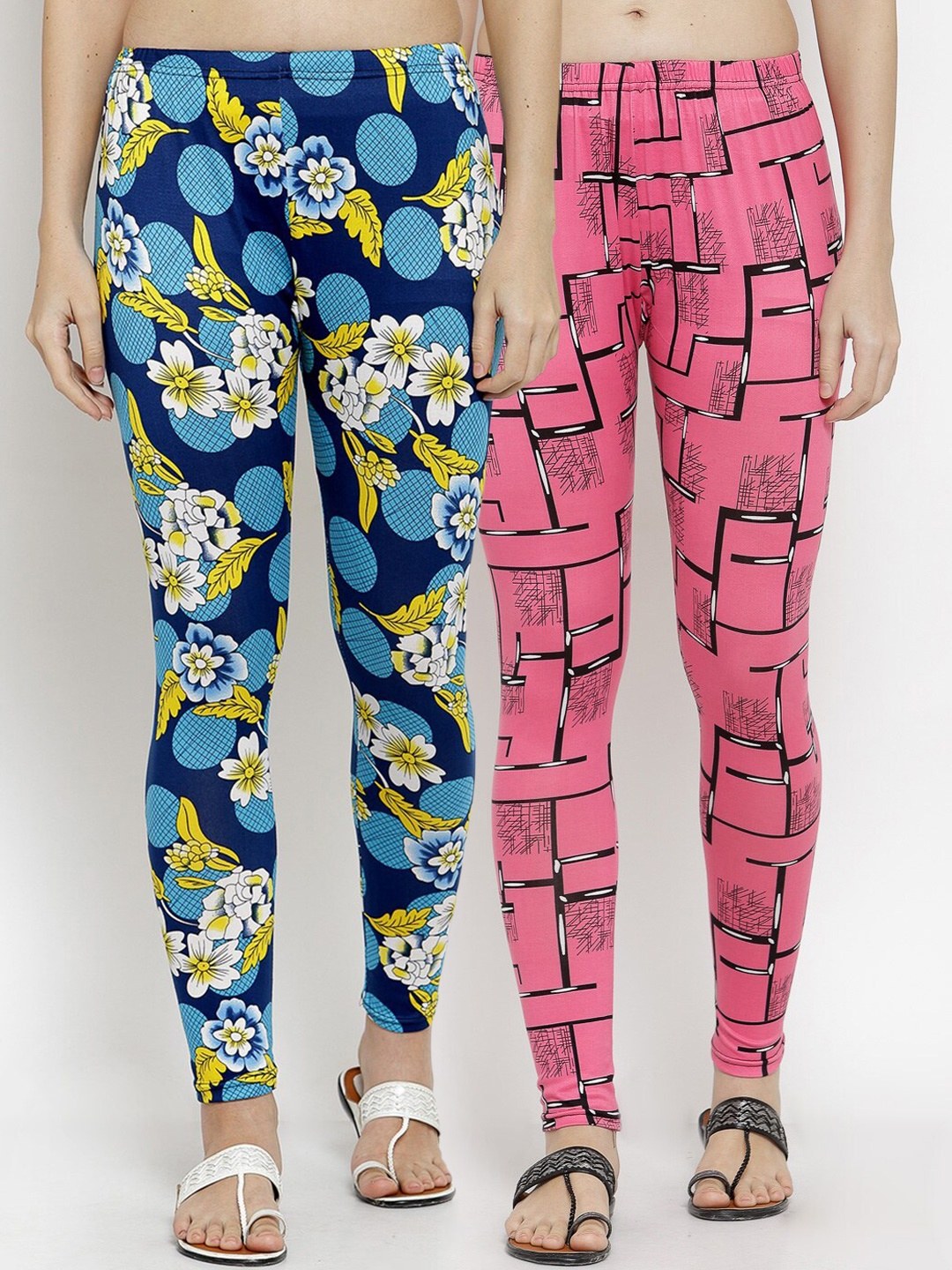 

KLOTTHE Women Pack Of 2 Printed Ankle-Length Leggings, Blue