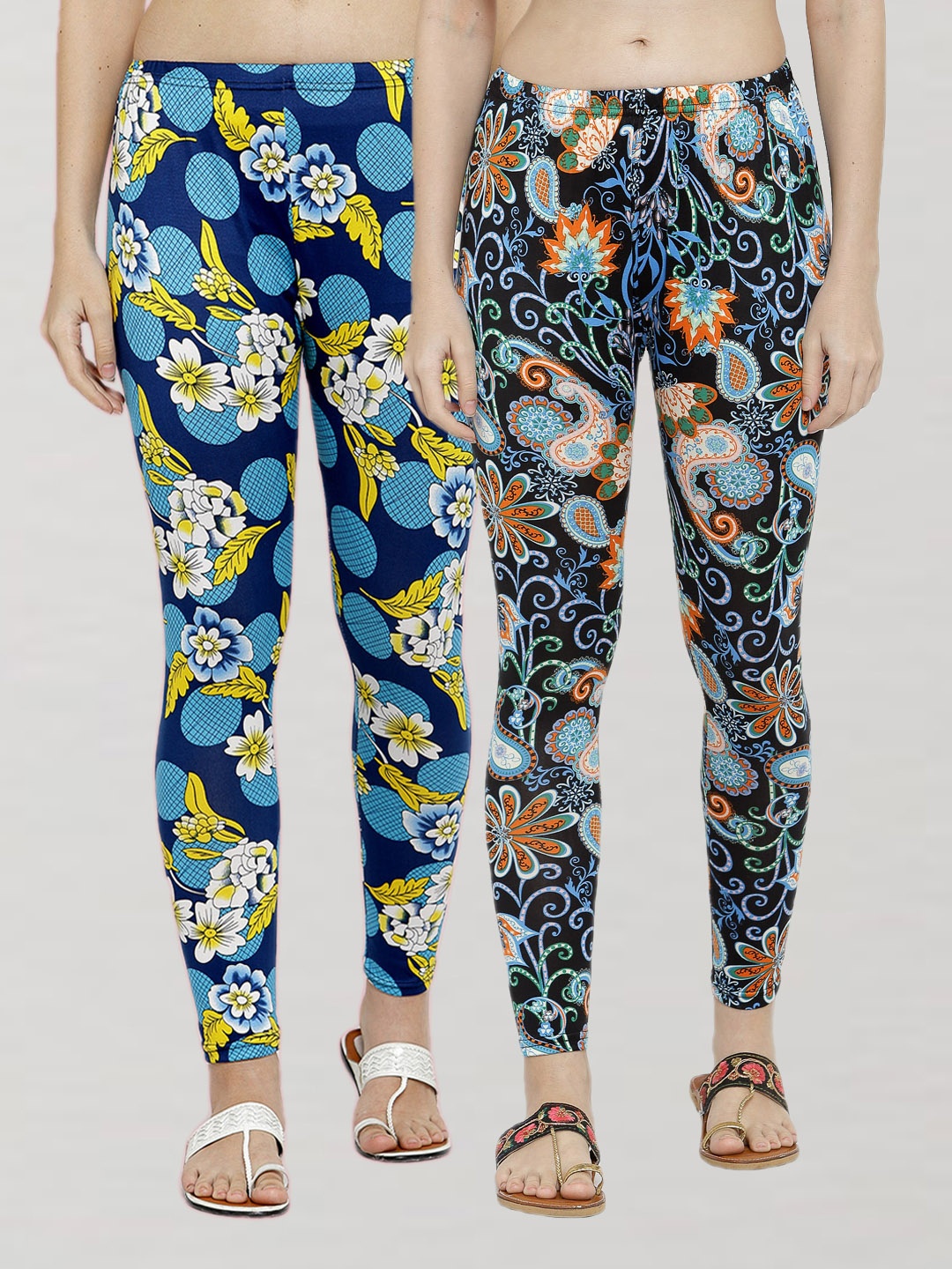 

KLOTTHE Women Pack Of 2 Printed Ankle-Length Leggings, Blue