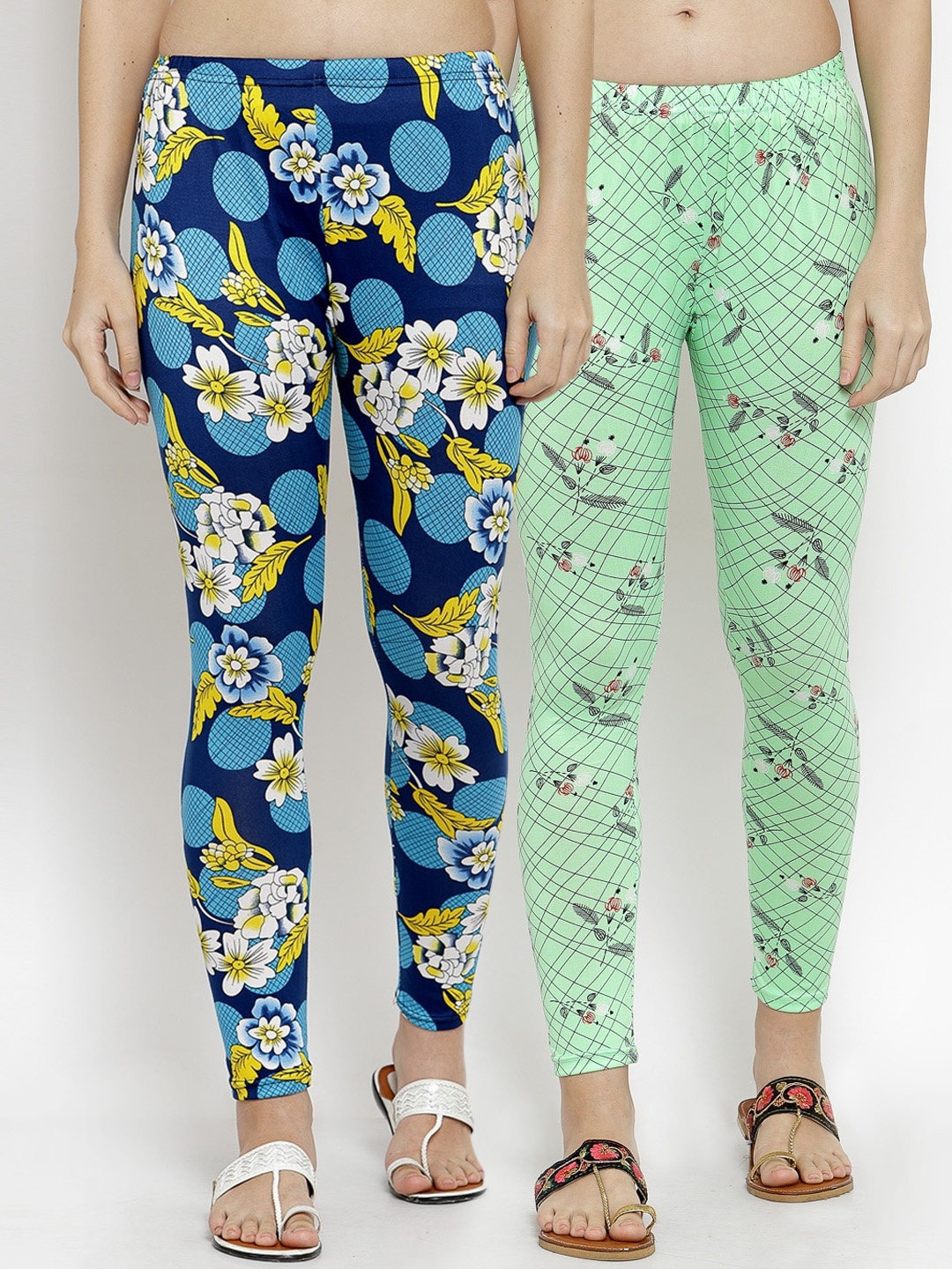 KLOTTHE Women Pack Of 2 Printed Ankle-Length Leggings, Blue