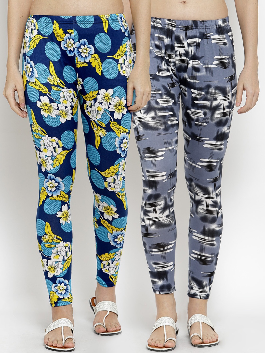 

KLOTTHE Women Pack Of 2 Printed Ankle-Length Leggings, Blue