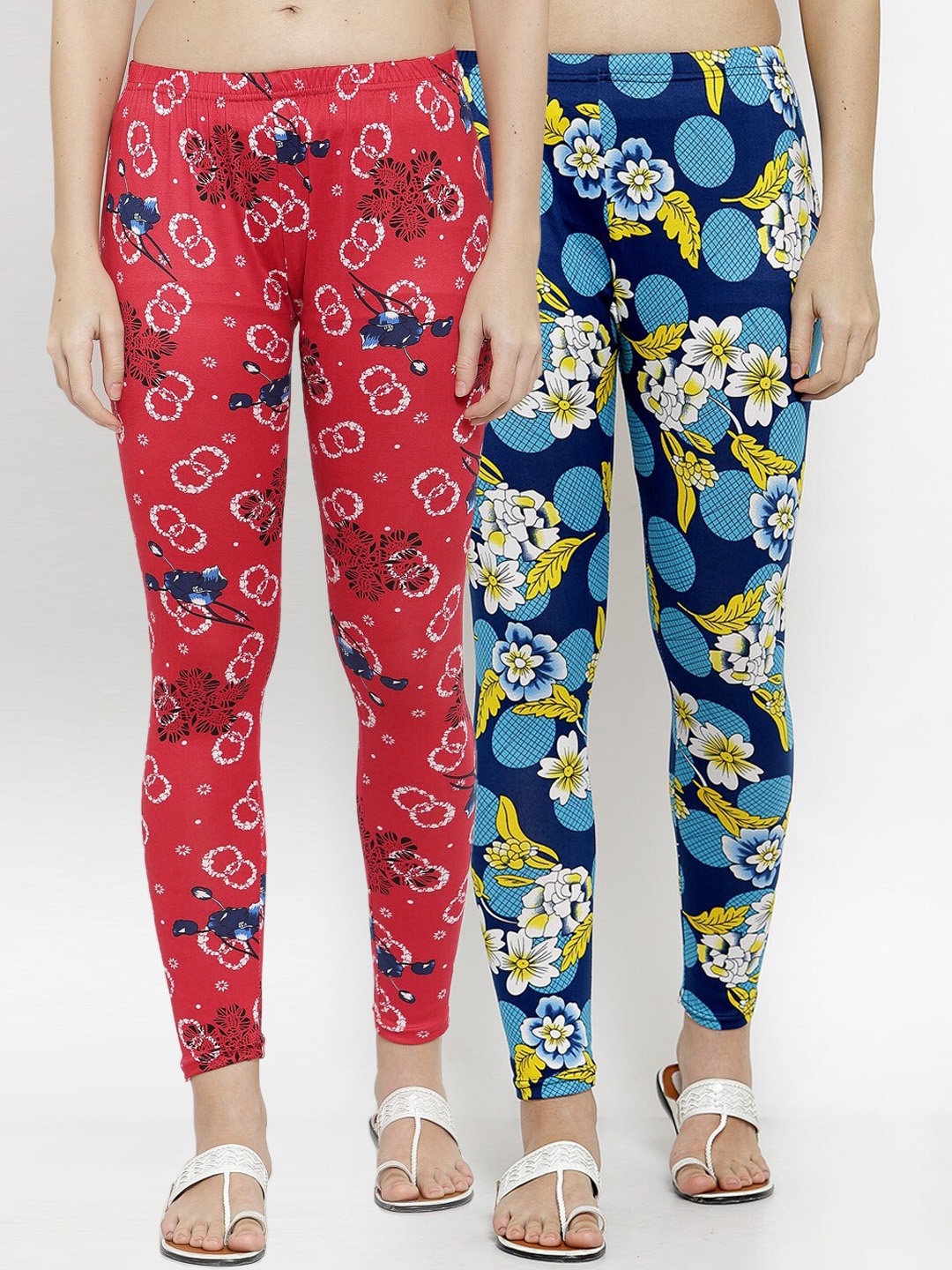 

KLOTTHE Women Pack Of 2 Printed Ankle-Length Leggings, Red