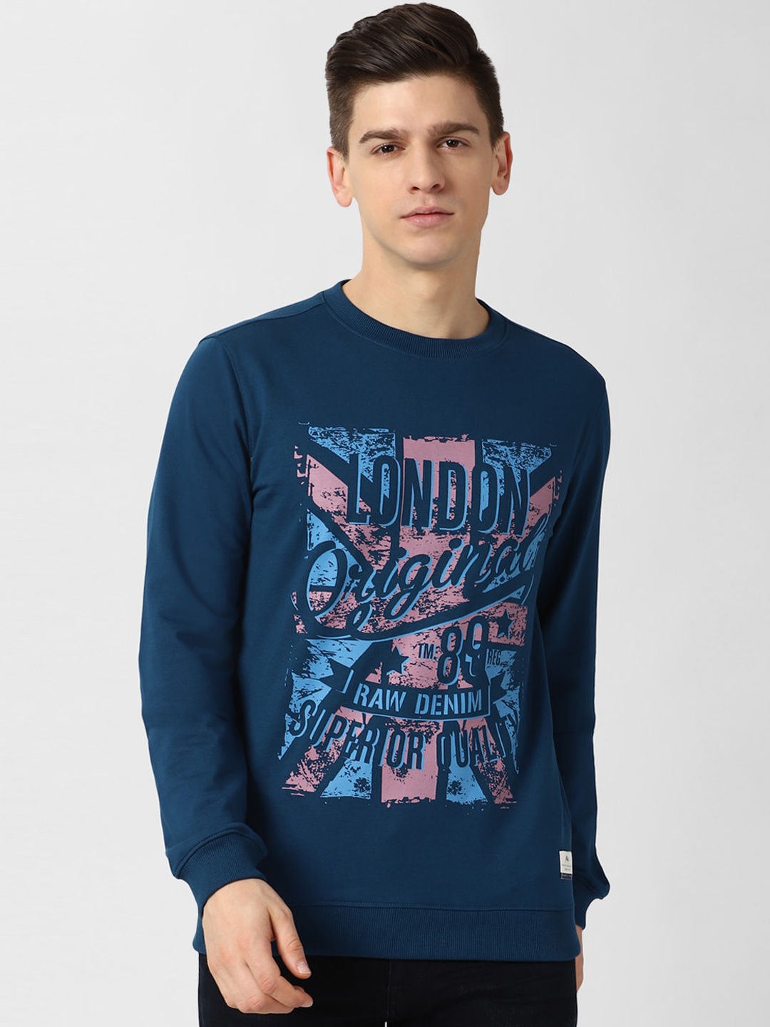 

Peter England Casuals Men Blue Printed Sweatshirt
