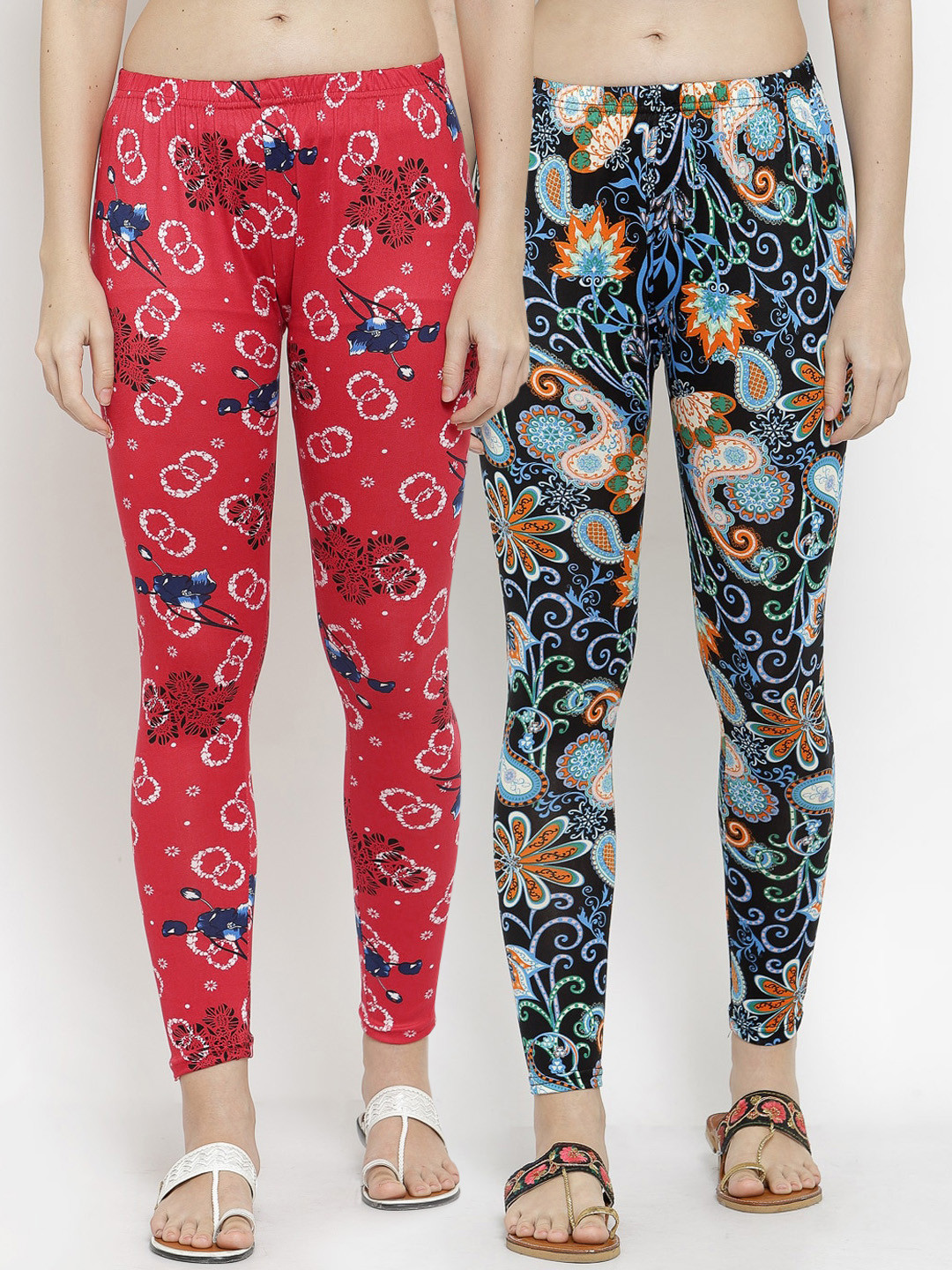 

KLOTTHE Women Pack Of 2 Printed Ankle-Length Leggings, Black