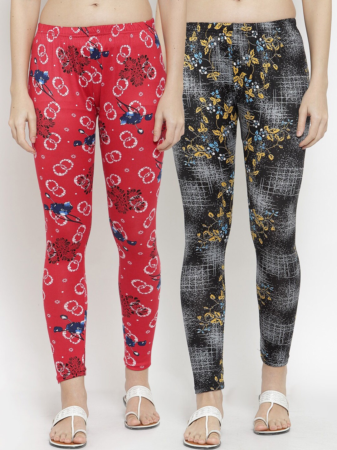 

KLOTTHE Women Pack Of 2 Printed Ankle-Length Leggings, Red
