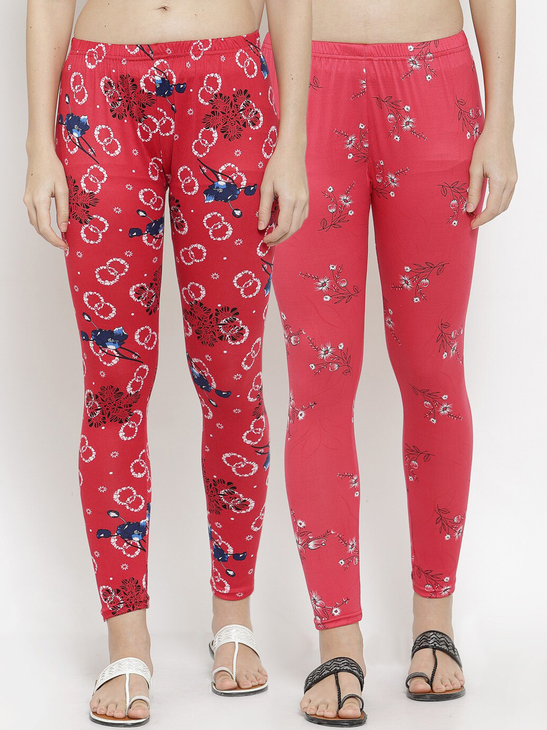 

KLOTTHE Women Pack Of 2 Printed Ankle-Length Leggings, Red