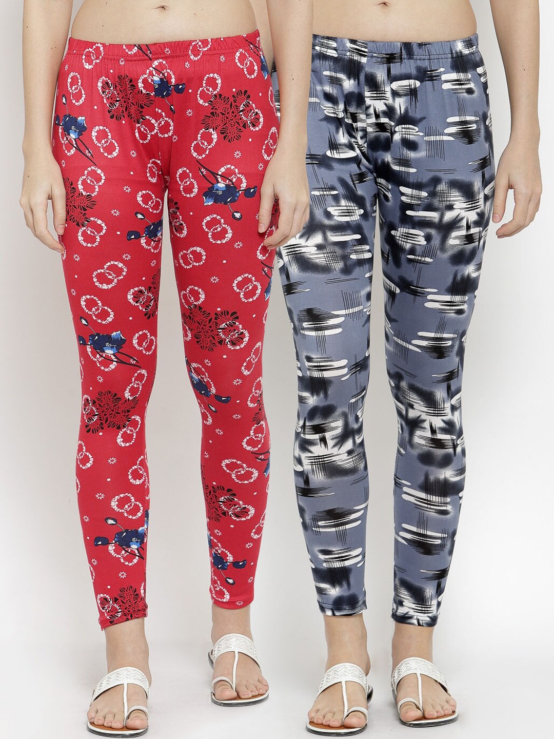 

KLOTTHE Women Pack Of 2 Printed Ankle-Length Leggings, Red