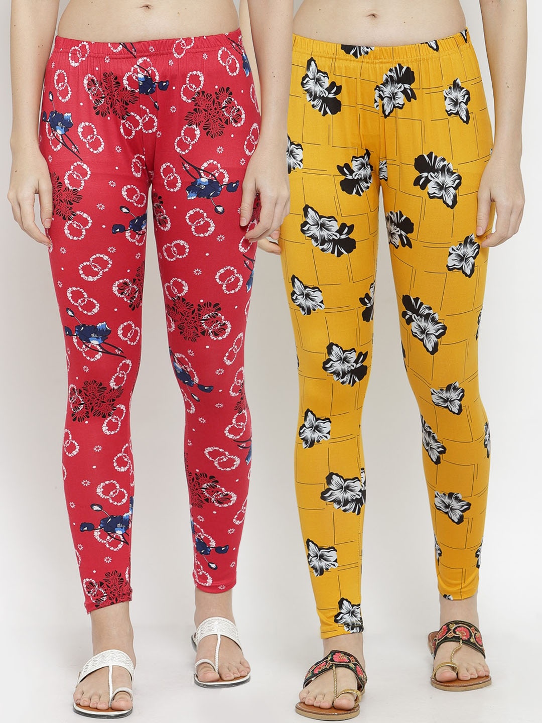 

KLOTTHE Women Pack Of 2 Printed Ankle-Length Leggings, Red