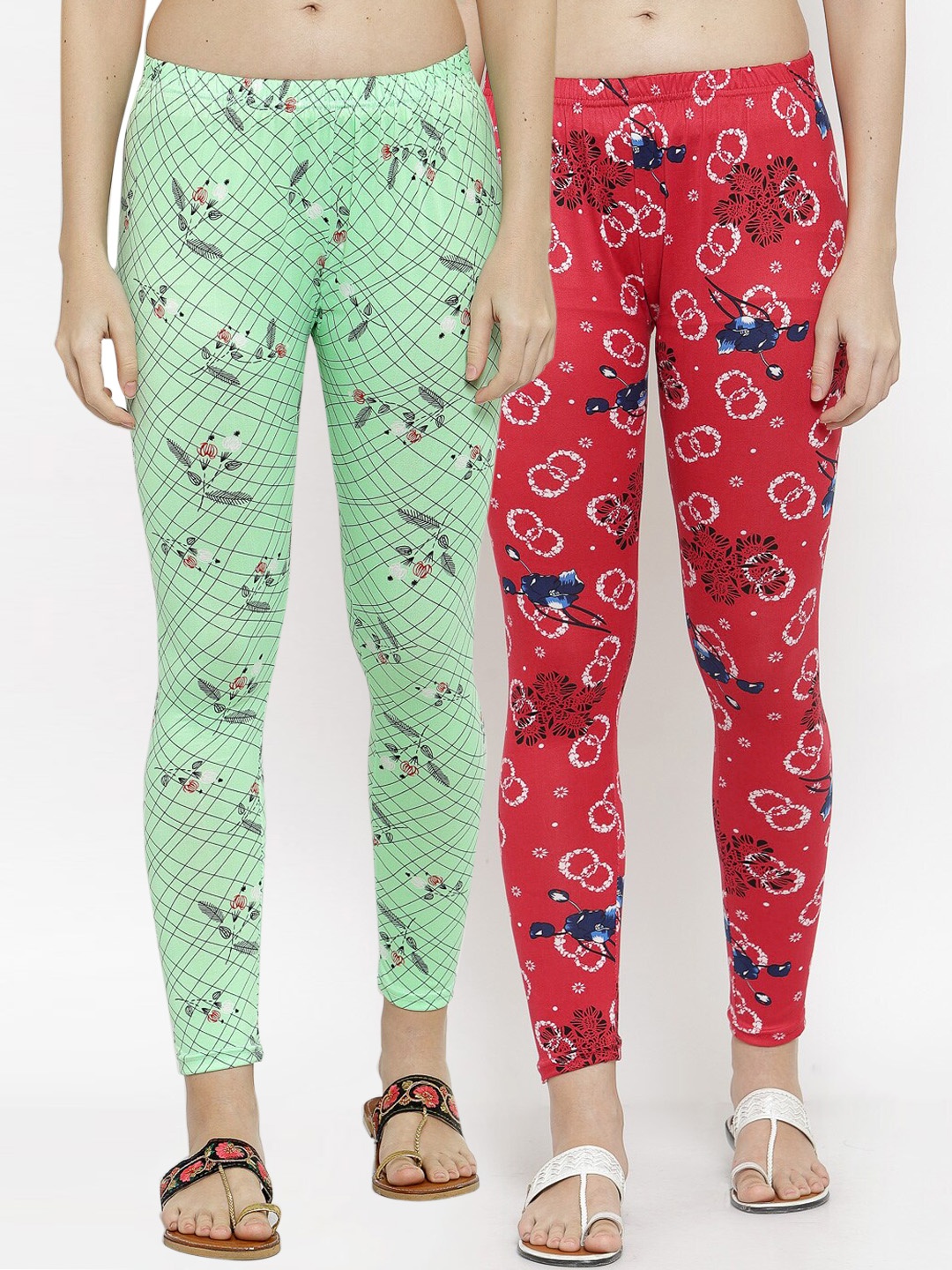 

KLOTTHE Women Pack Of 2 Printed Ankle-Length Leggings, Green