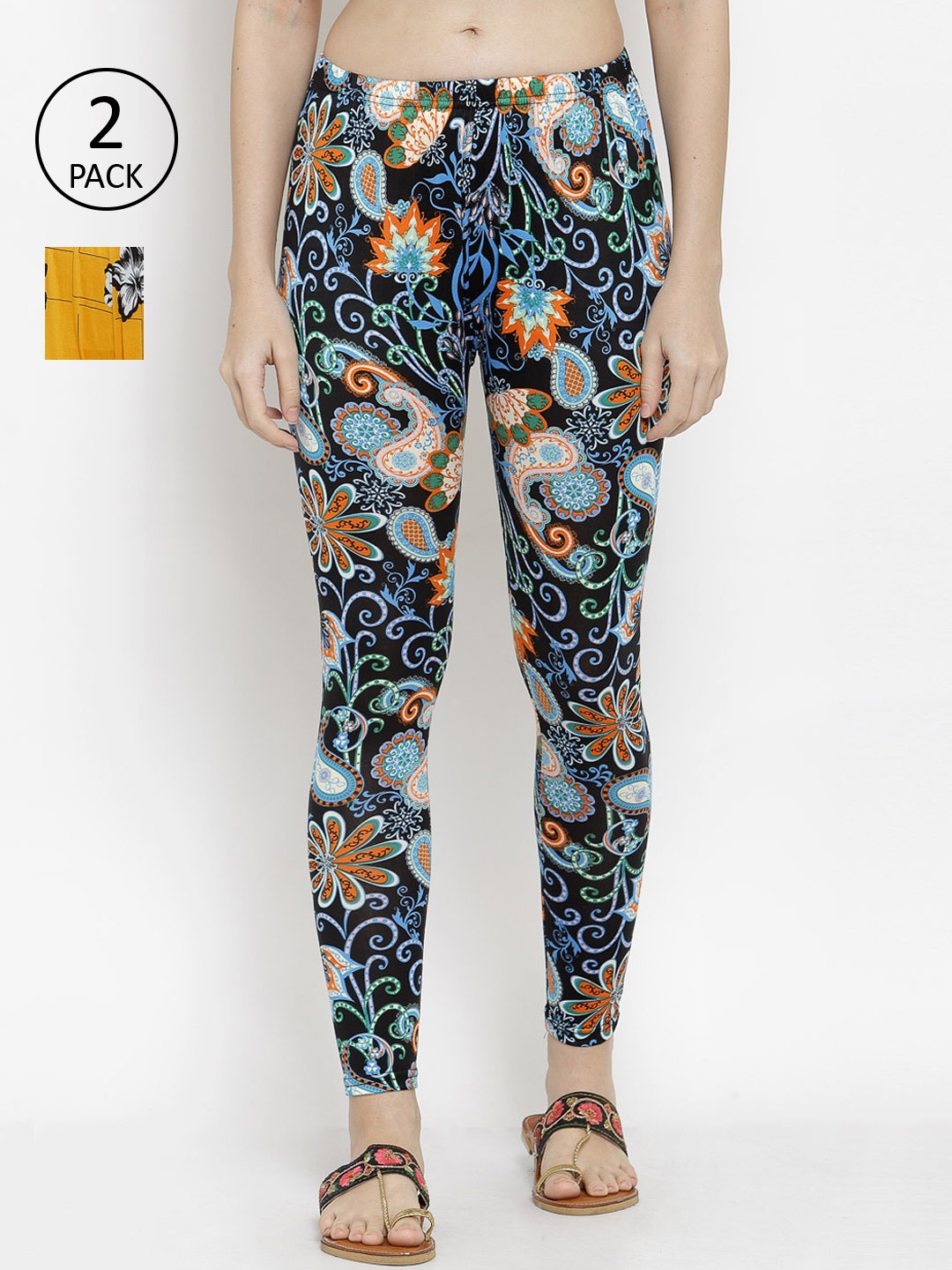 

KLOTTHE Women Pack Of 2 Printed Ankle-Length Leggings, Yellow