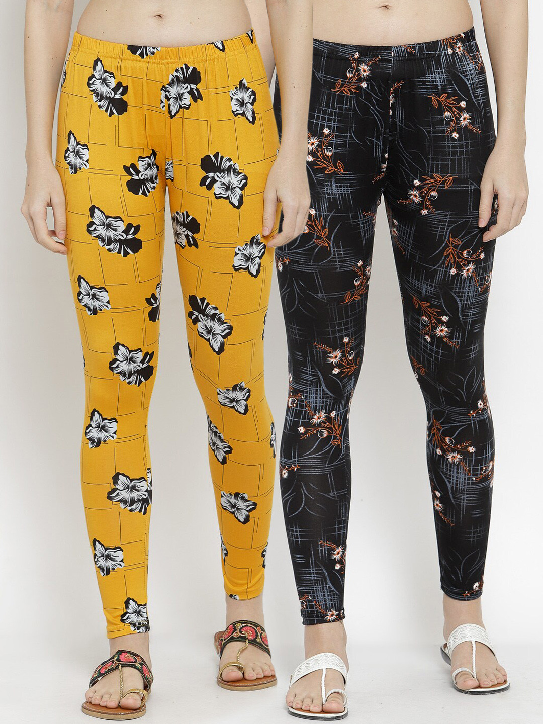

KLOTTHE Women Pack Of 2 Printed Ankle-Length Leggings, Yellow