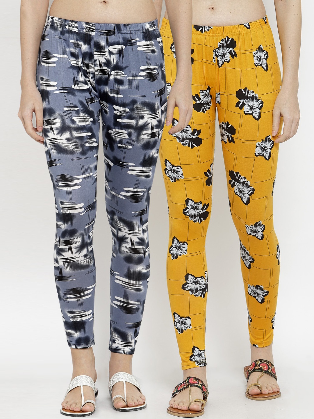 

KLOTTHE Women Pack Of 2 Printed Ankle-Length Leggings, Yellow