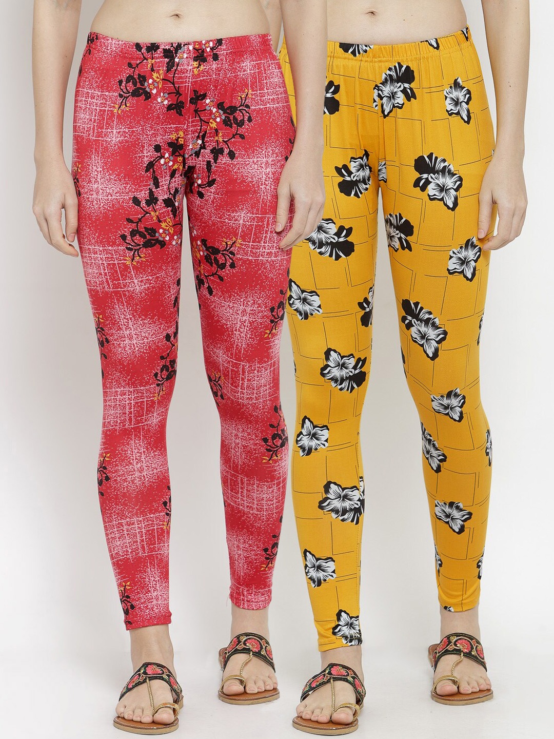 

KLOTTHE Women Pack Of 2 Printed Ankle-Length Leggings, Yellow