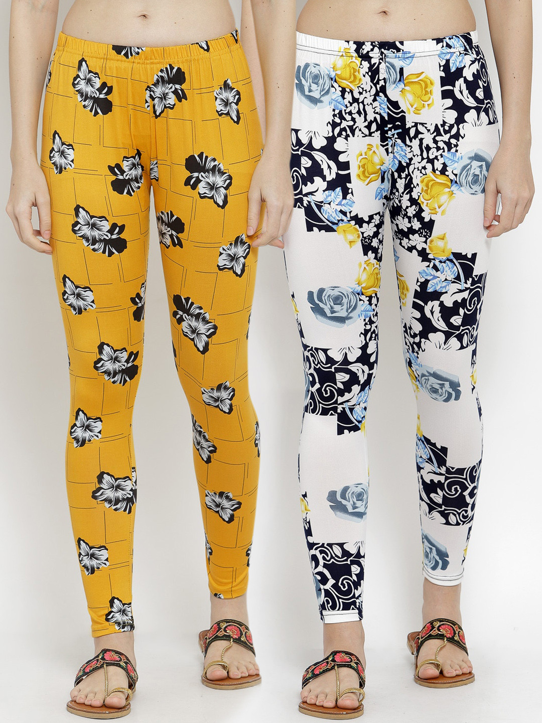 

KLOTTHE Women Pack Of 2 Printed Ankle-Length Leggings, Yellow