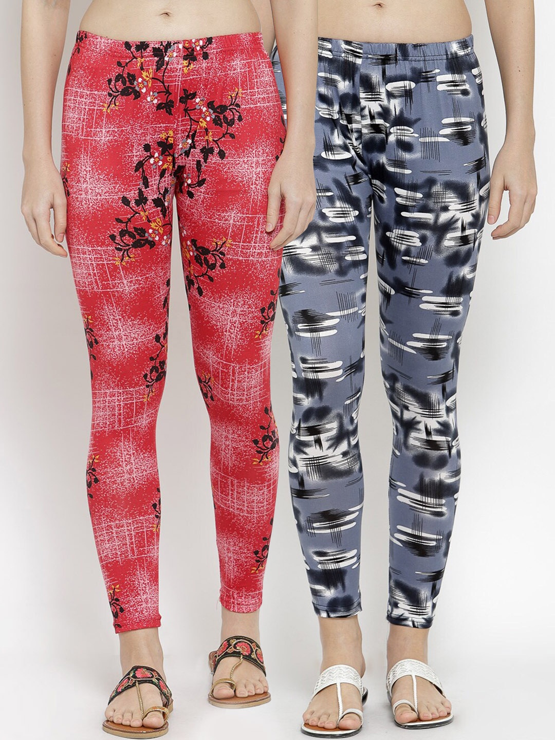 

KLOTTHE Women Pack Of 2 Printed Ankle-Length Leggings, Grey