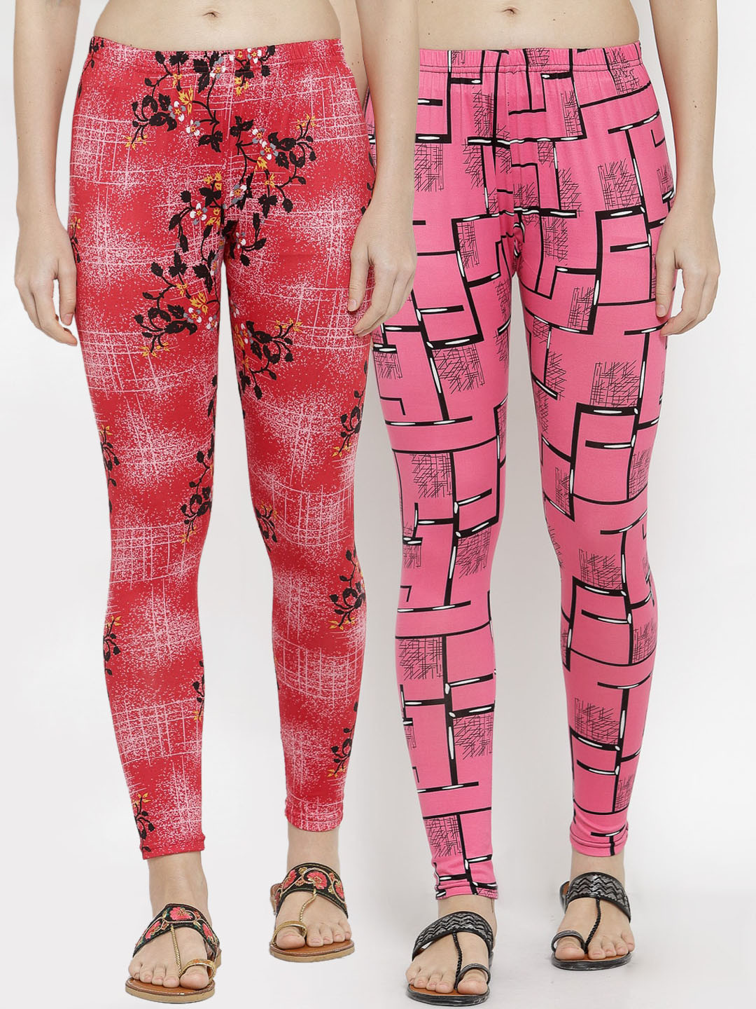 

KLOTTHE Women Pack Of 2 Printed Ankle-Length Leggings, Red