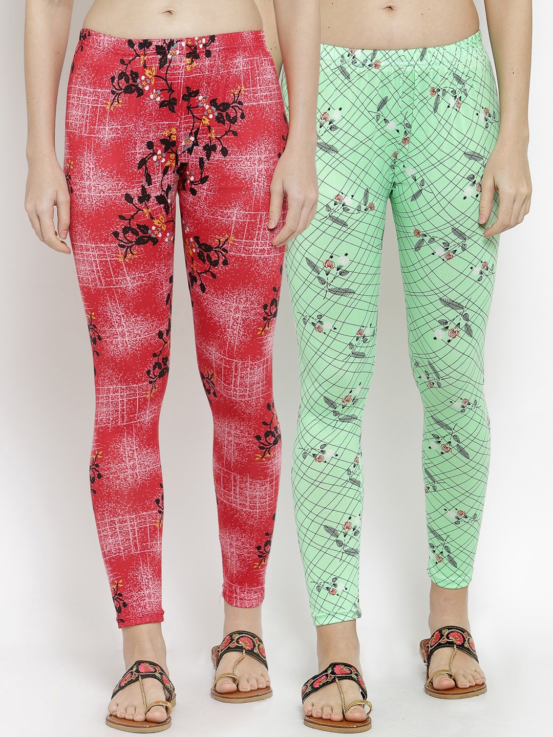 KLOTTHE Women Pack Of 2 Printed Ankle-Length Leggings, Red