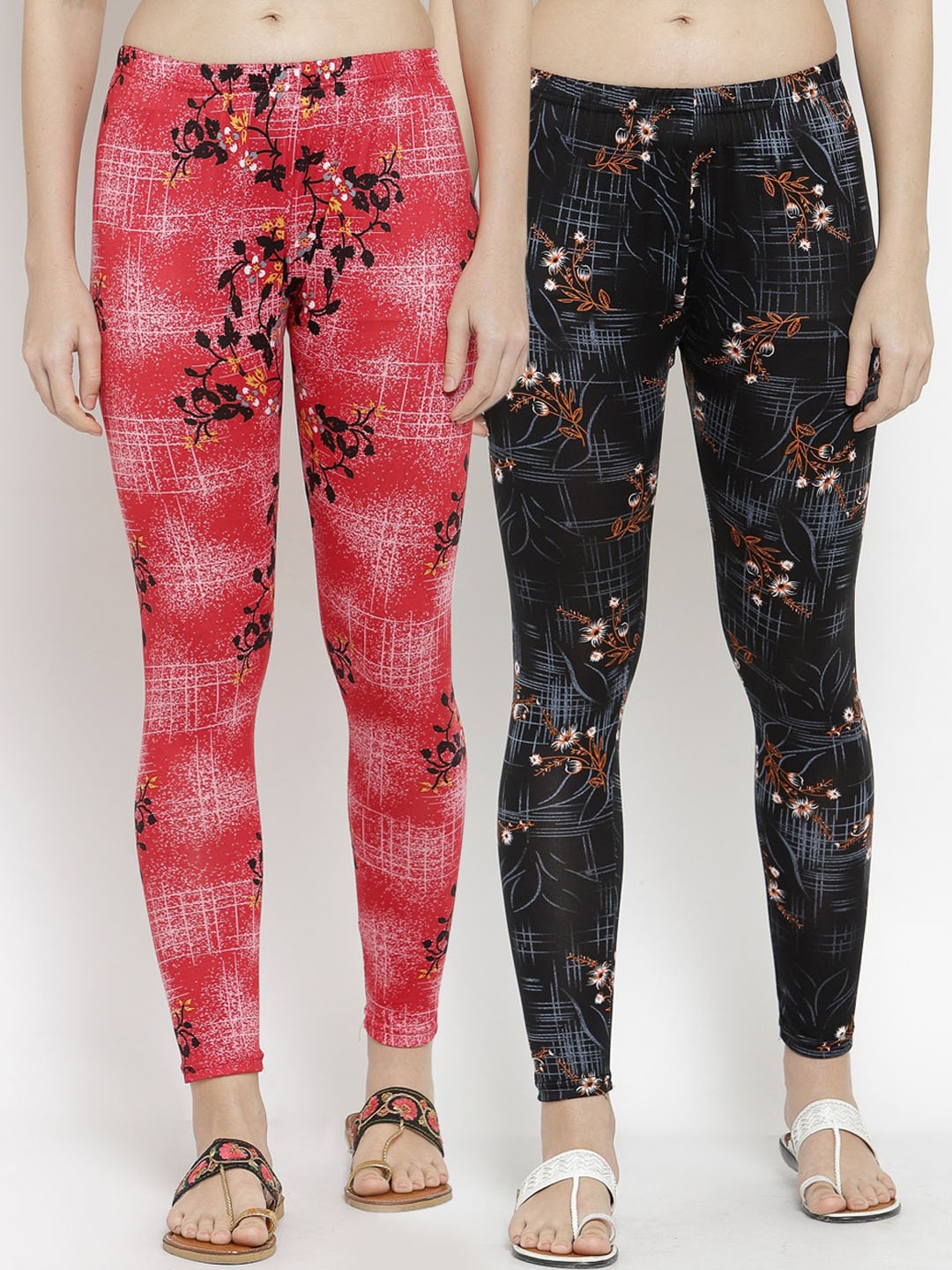 

KLOTTHE Women Pack Of 2 Printed Ankle-Length Leggings, Red