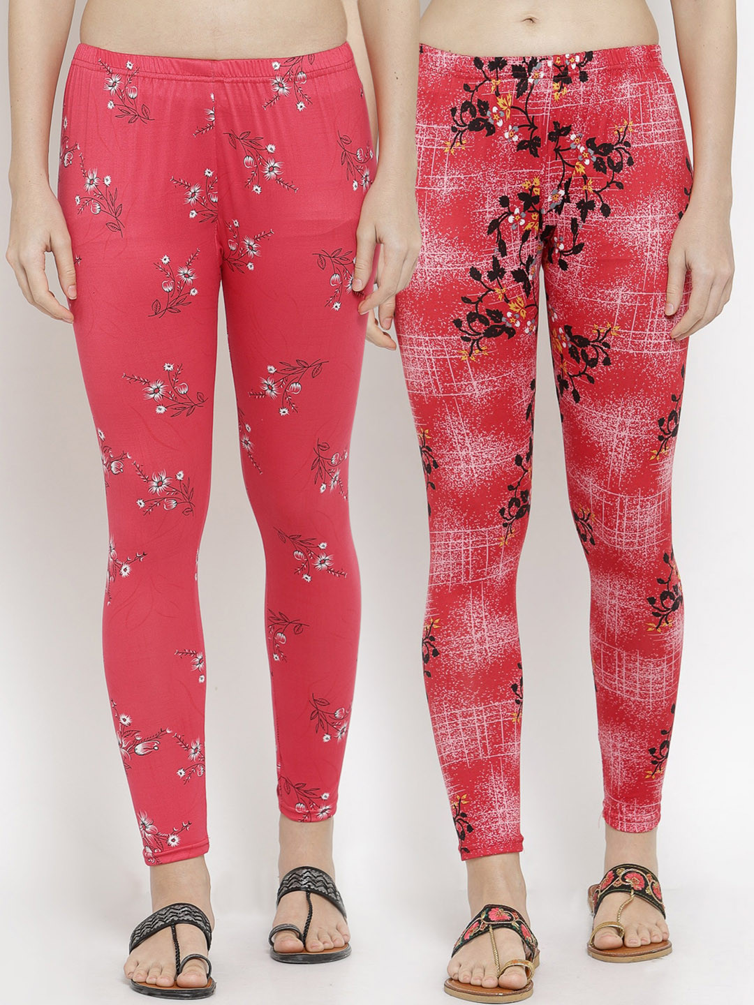 

KLOTTHE Women Pack Of 2 Printed Ankle-Length Leggings, Red
