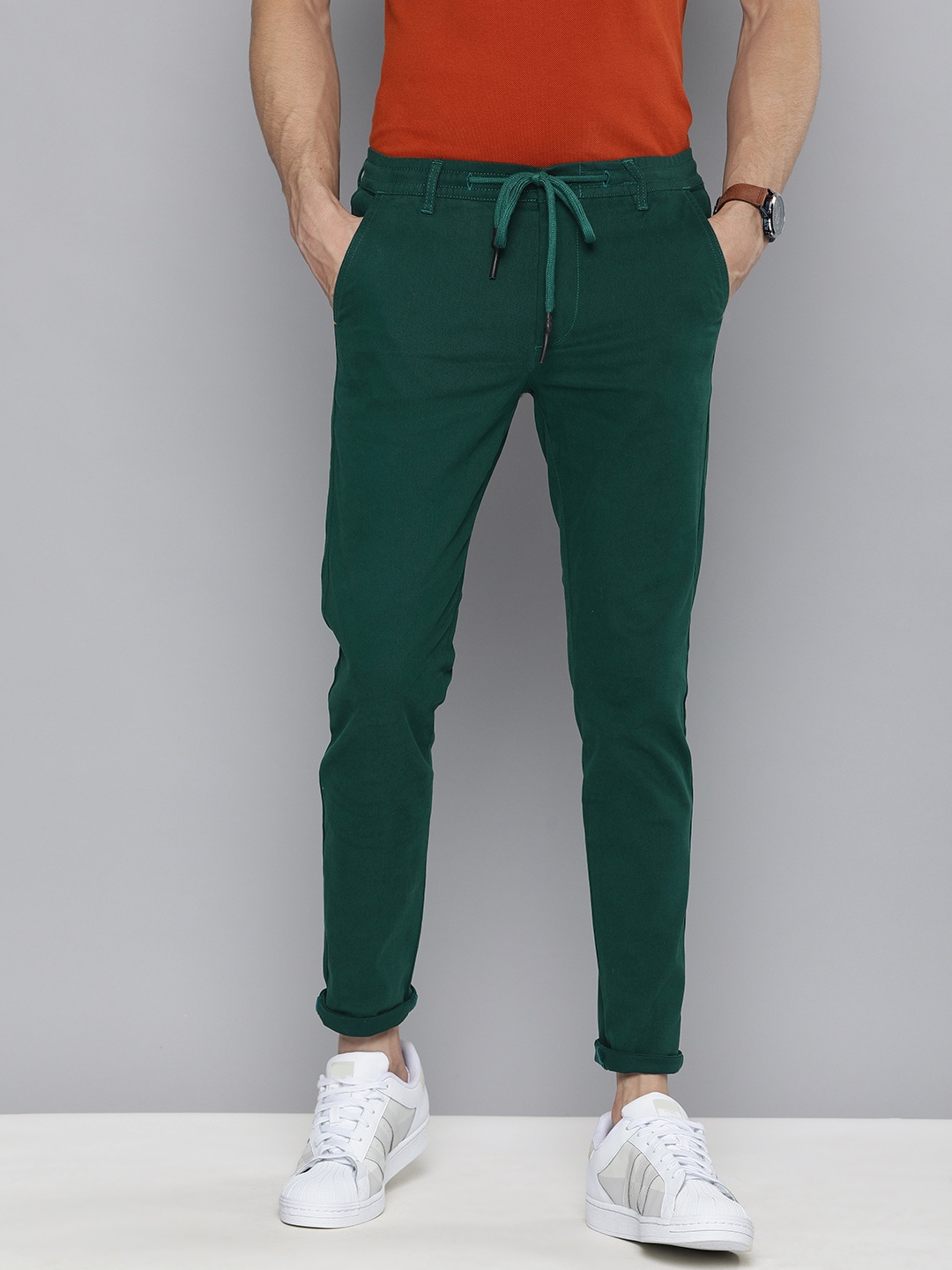 

The Indian Garage Co Men Teal Slim Fit Chinos Trousers