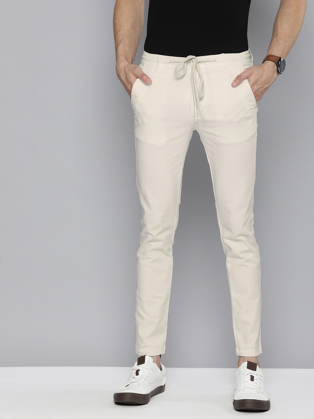 

The Indian Garage Co Men White Slim Fit Chinos Trousers