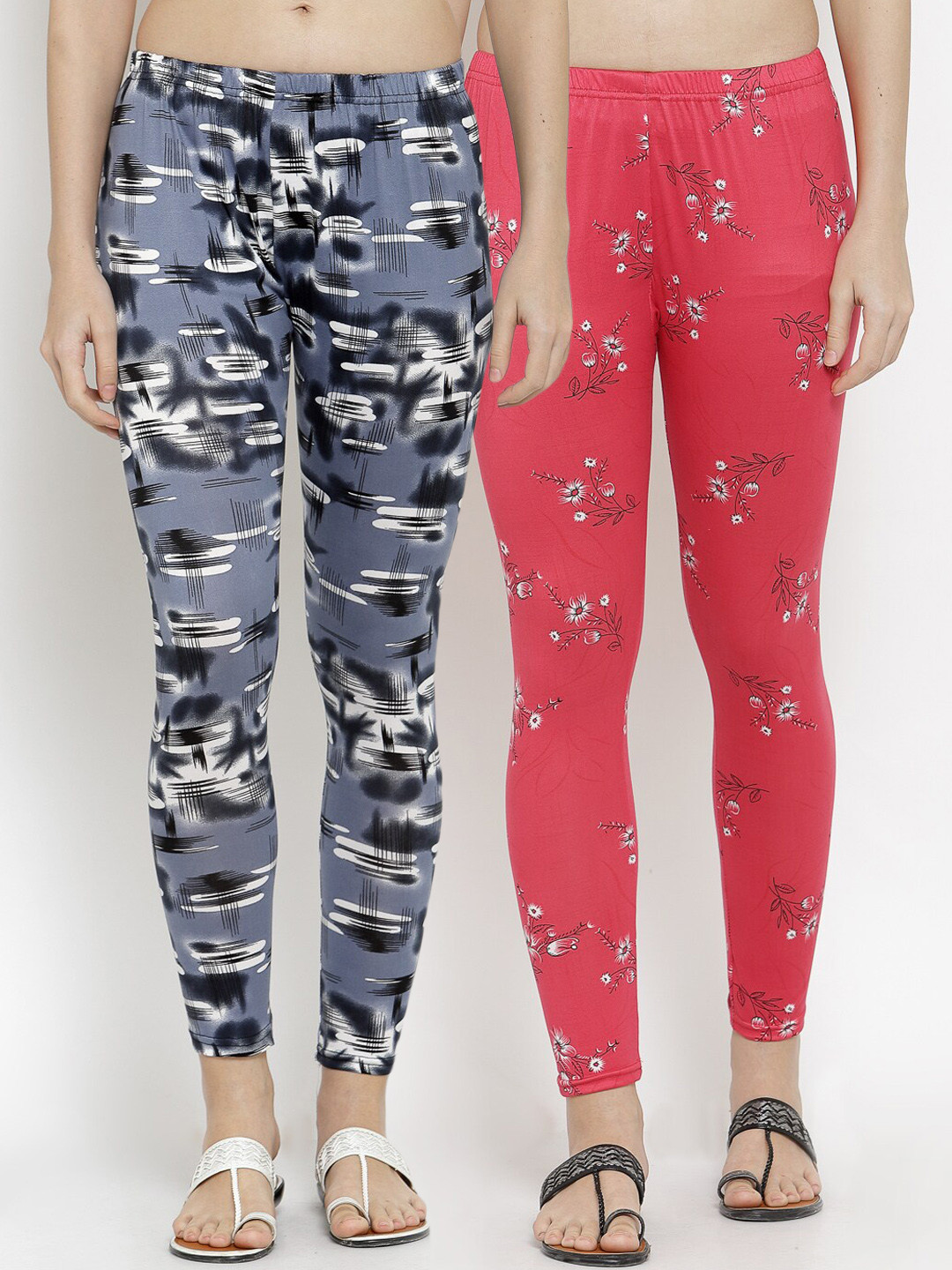 

KLOTTHE Women Pack Of 2 Printed Ankle-Length Leggings, Grey