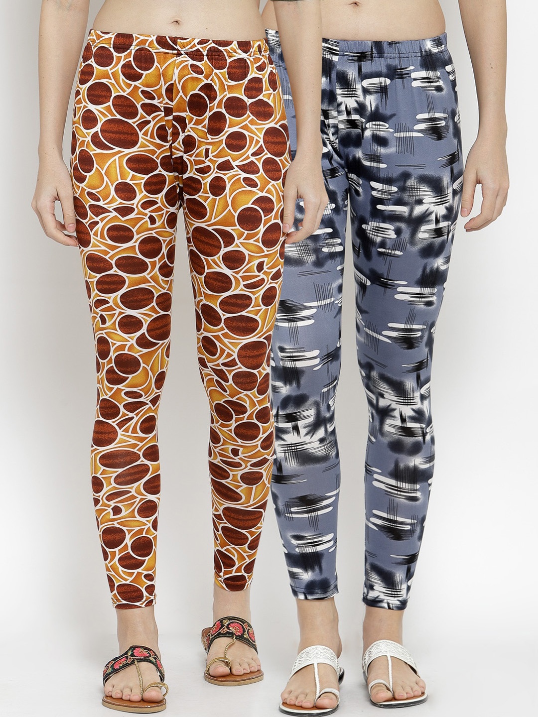 

KLOTTHE Women Pack Of 2 Printed Ankle-Length Leggings, Grey