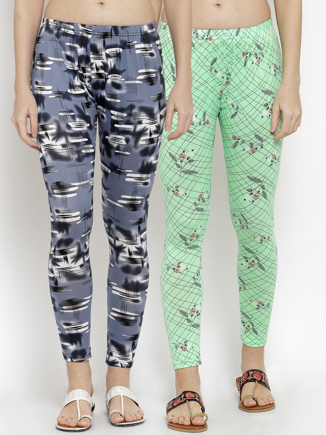 

KLOTTHE Women Pack Of 2 Printed Ankle-Length Leggings, Grey