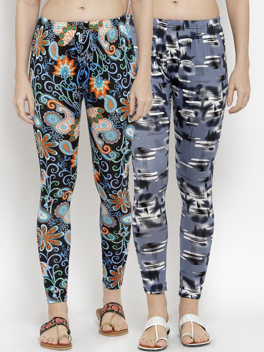 

KLOTTHE Women Pack Of 2 Printed Ankle-Length Leggings, Grey
