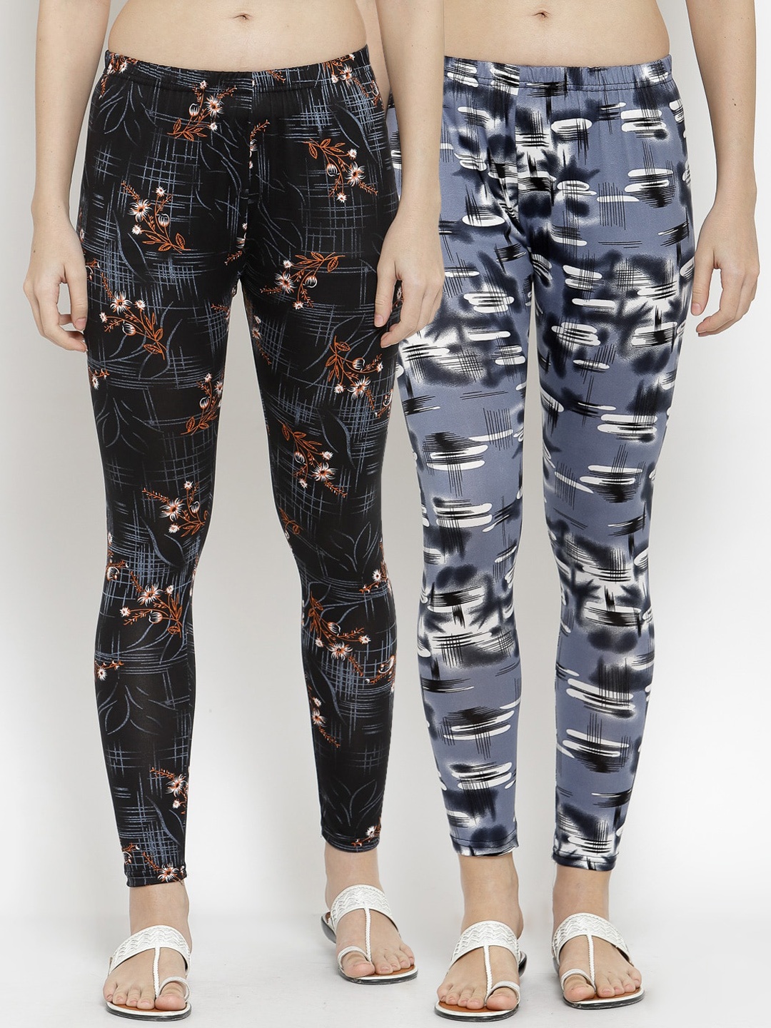 

KLOTTHE Women Pack Of 2 Printed Ankle-Length Leggings, Grey