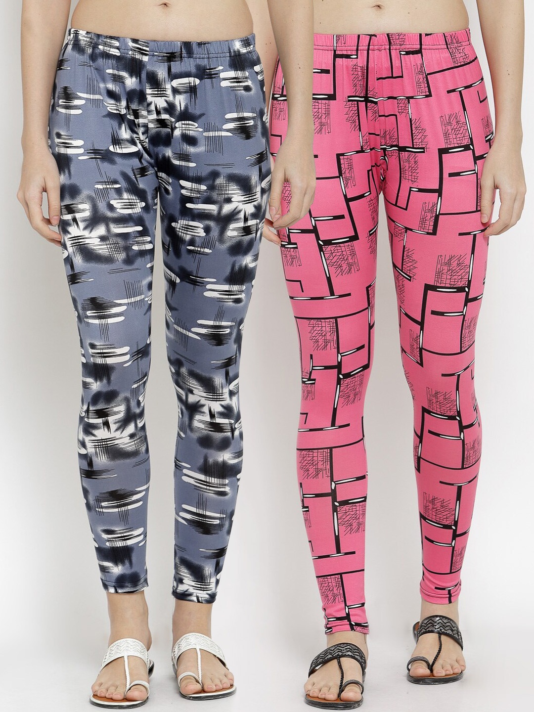 

KLOTTHE Women Pack Of 2 Printed Ankle-Length Leggings, Pink