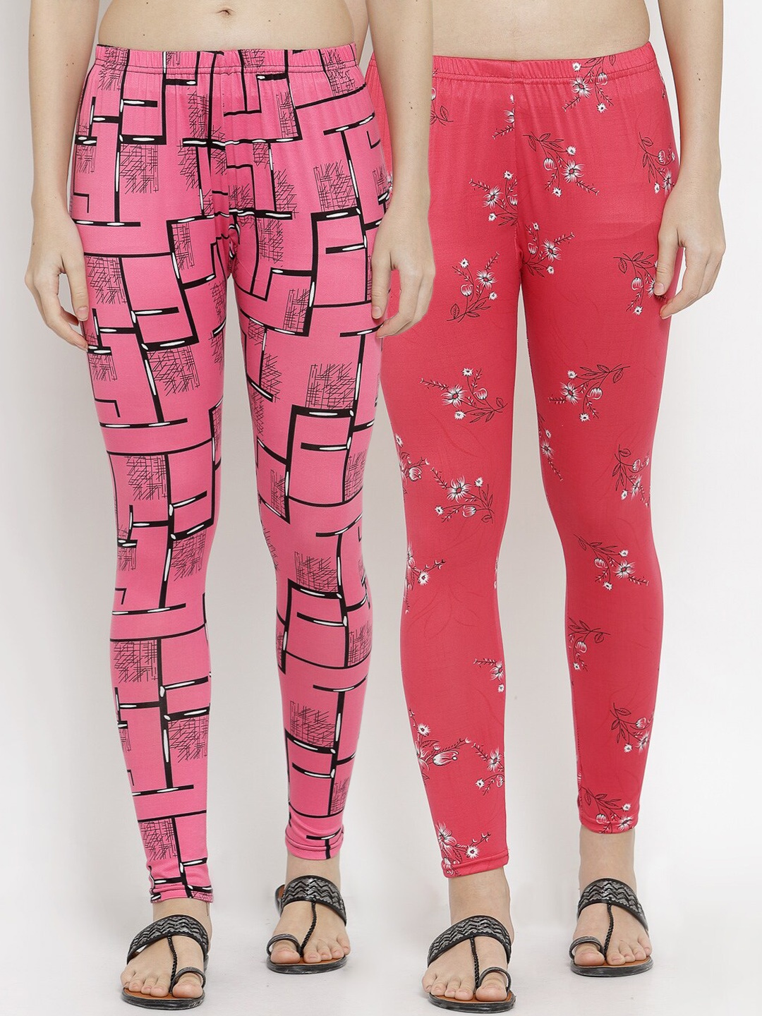 

KLOTTHE Women Pack Of 2 Printed Ankle-Length Leggings, Pink