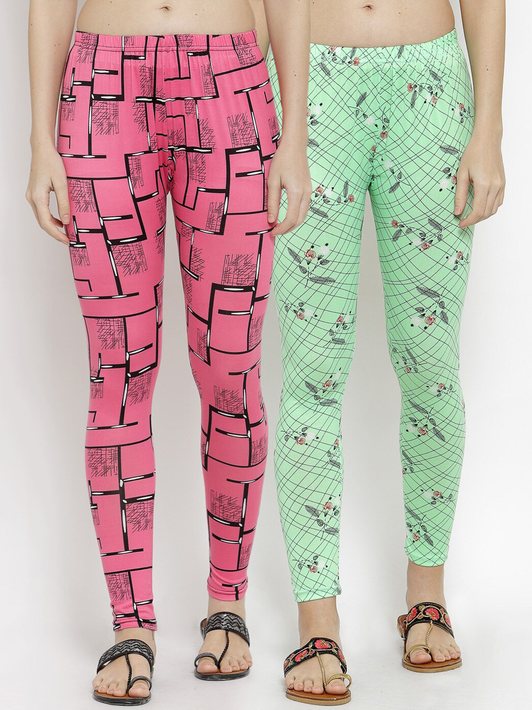 

KLOTTHE Women Pack Of 2 Printed Ankle-Length Leggings, Pink