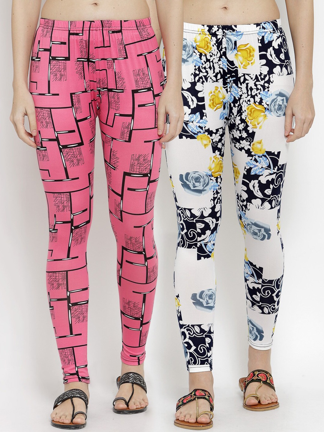 KLOTTHE Women Pack Of 2 Printed Ankle-Length Leggings, Pink