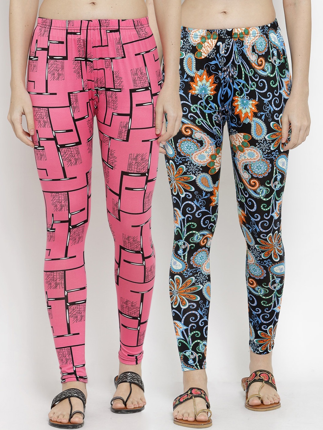 

KLOTTHE Women Pack Of 2 Printed Ankle-Length Leggings, Pink
