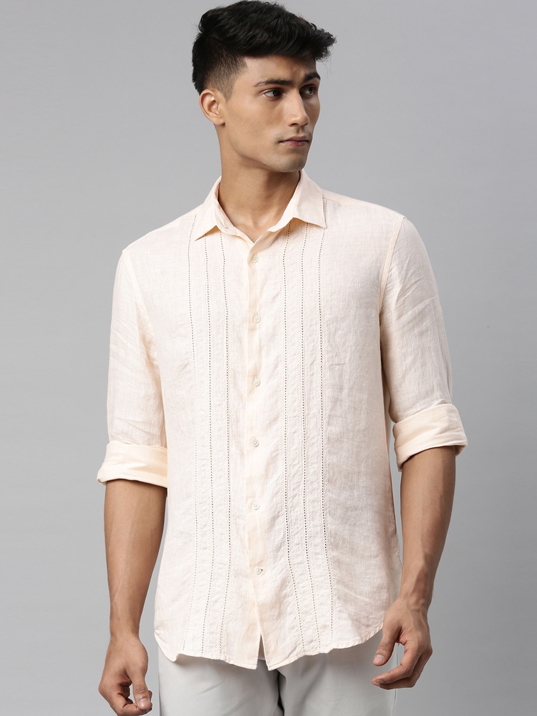 

RARE RABBIT Men Peach-Coloured Slim Fit Opaque Casual Shirt