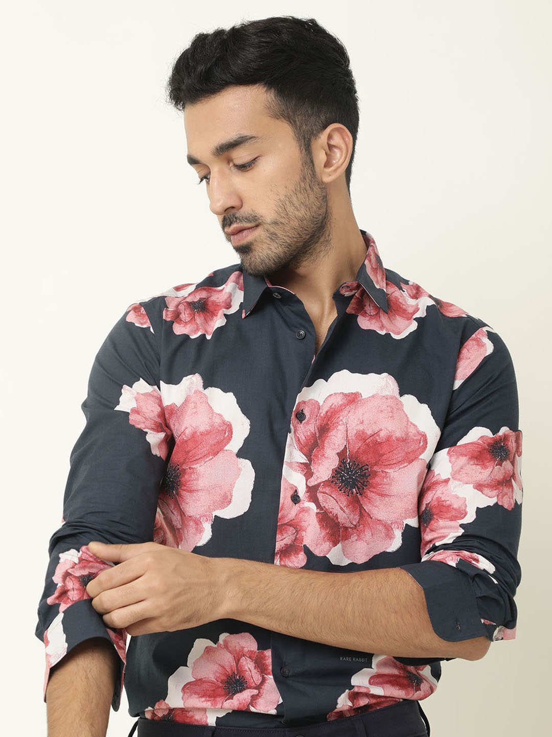 

RARE RABBIT Men Navy Blue Slim Fit Floral Opaque Printed Casual Shirt
