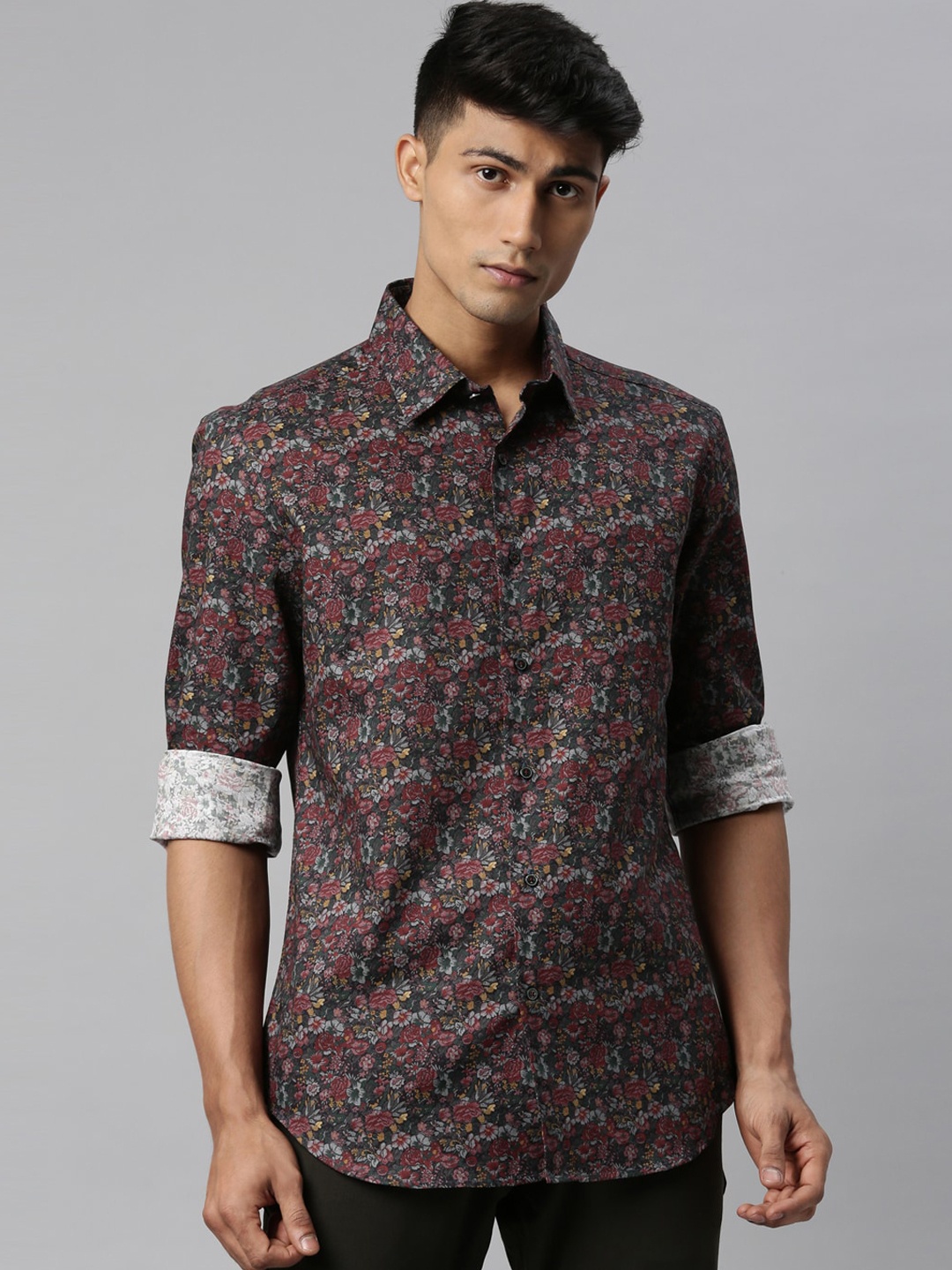 

RARE RABBIT Men English Slim Fit Opaque Printed Shirt, Grey