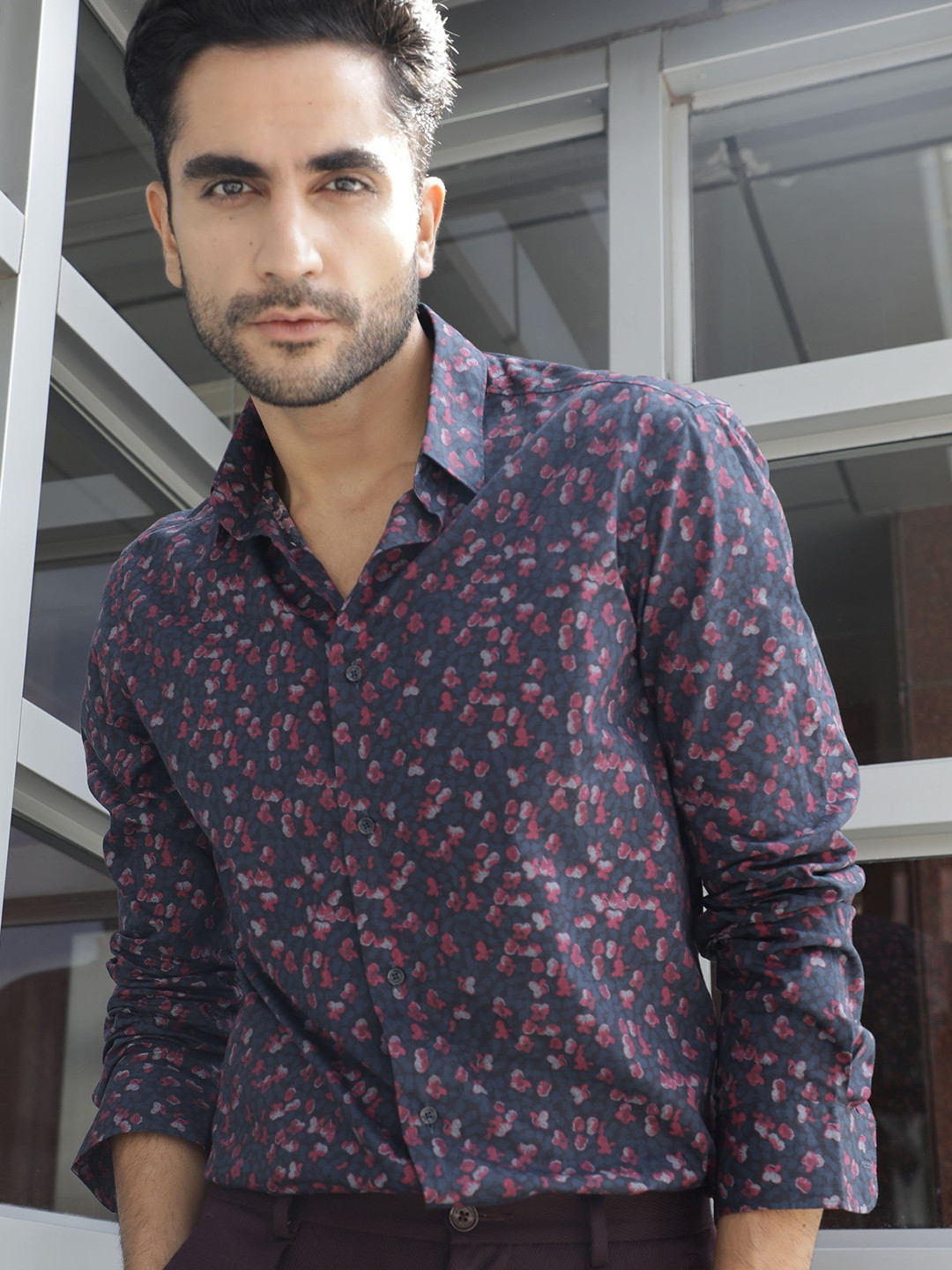 

RARE RABBIT Men Peena Slim Fit Floral Opaque Printed Shirt, Navy blue