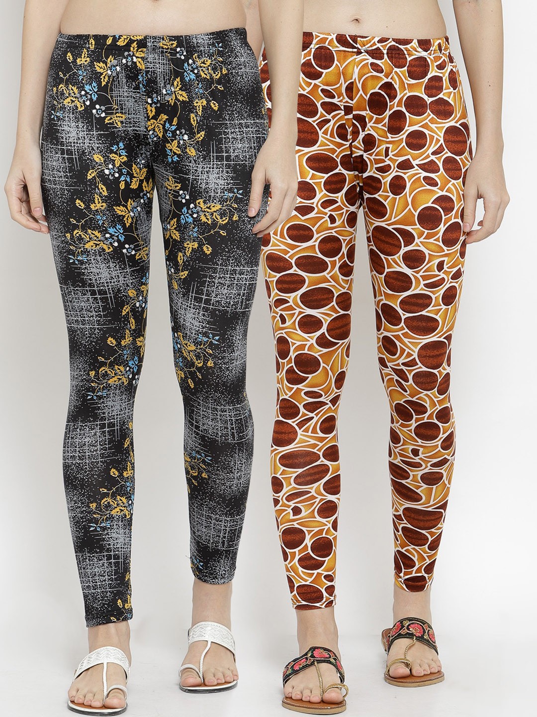 

KLOTTHE Women Pack Of 2 Printed Ankle-Length Leggings, Black