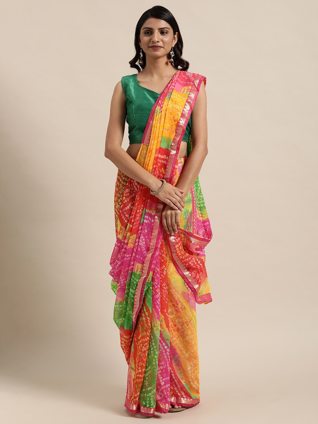 

Kalista Multicoloured Bandhani Gotta Patti Bandhani Saree, Multi